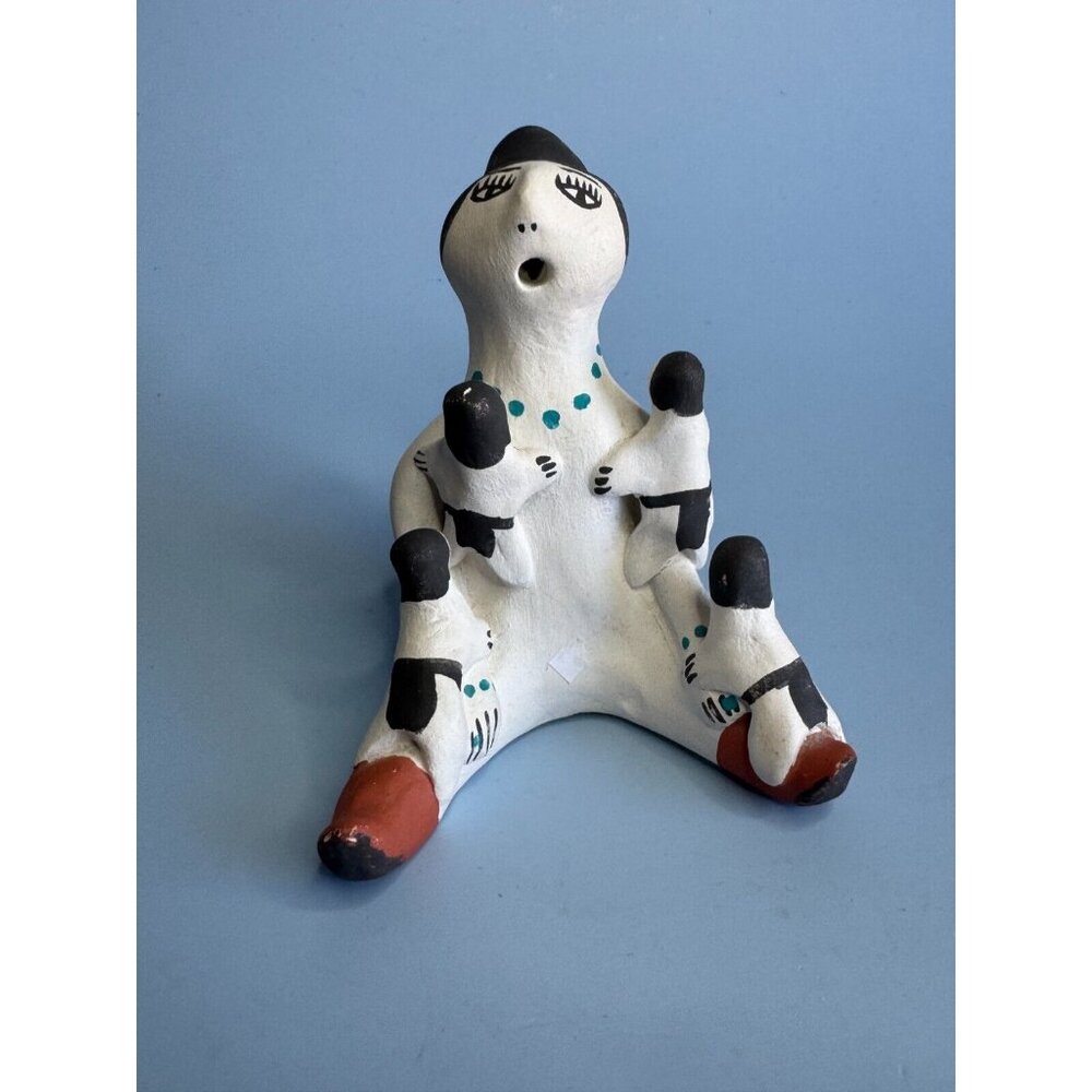 Vintage Southwestern Tribal Storyteller Figurine 4 Kids Artist Signed Acoma Pott
